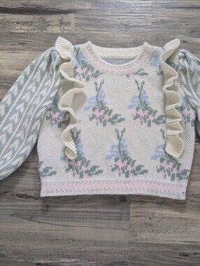 Adorable Floral Knit Girls Sweater